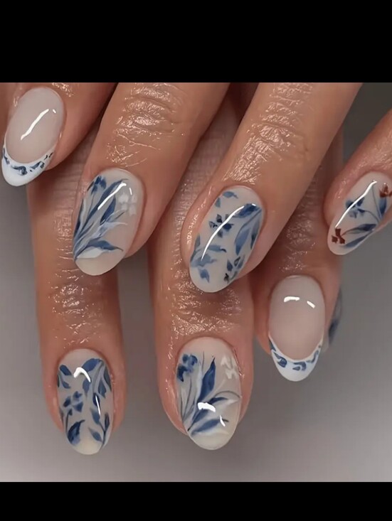 Other - 24pcs Short Oval Glossy Floral Pattern Fake Nails